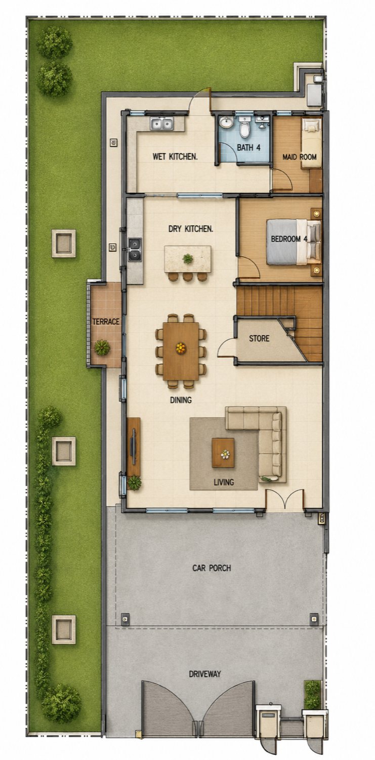 Intermediate lot ground floor plan for Jaluran Lakeview Sanctuary