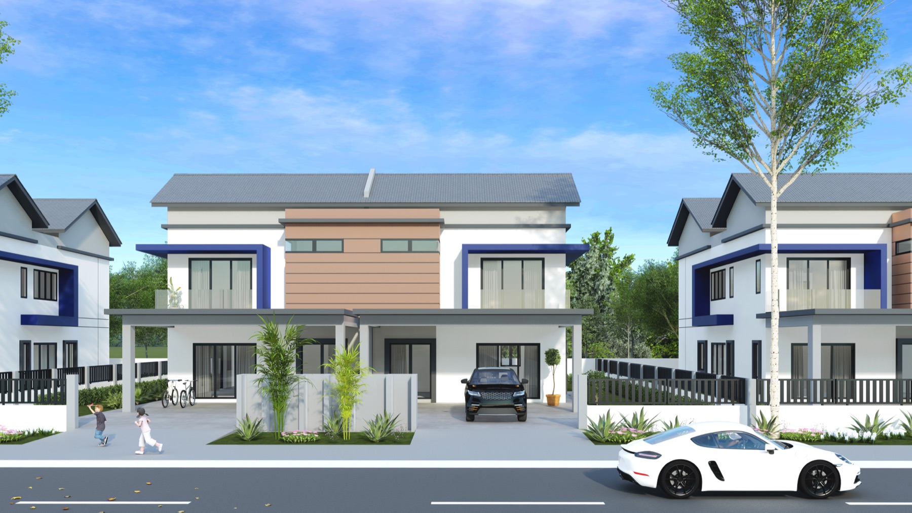 Front elevation render of a Jaluran Lakeview Sanctuary semi-detached home